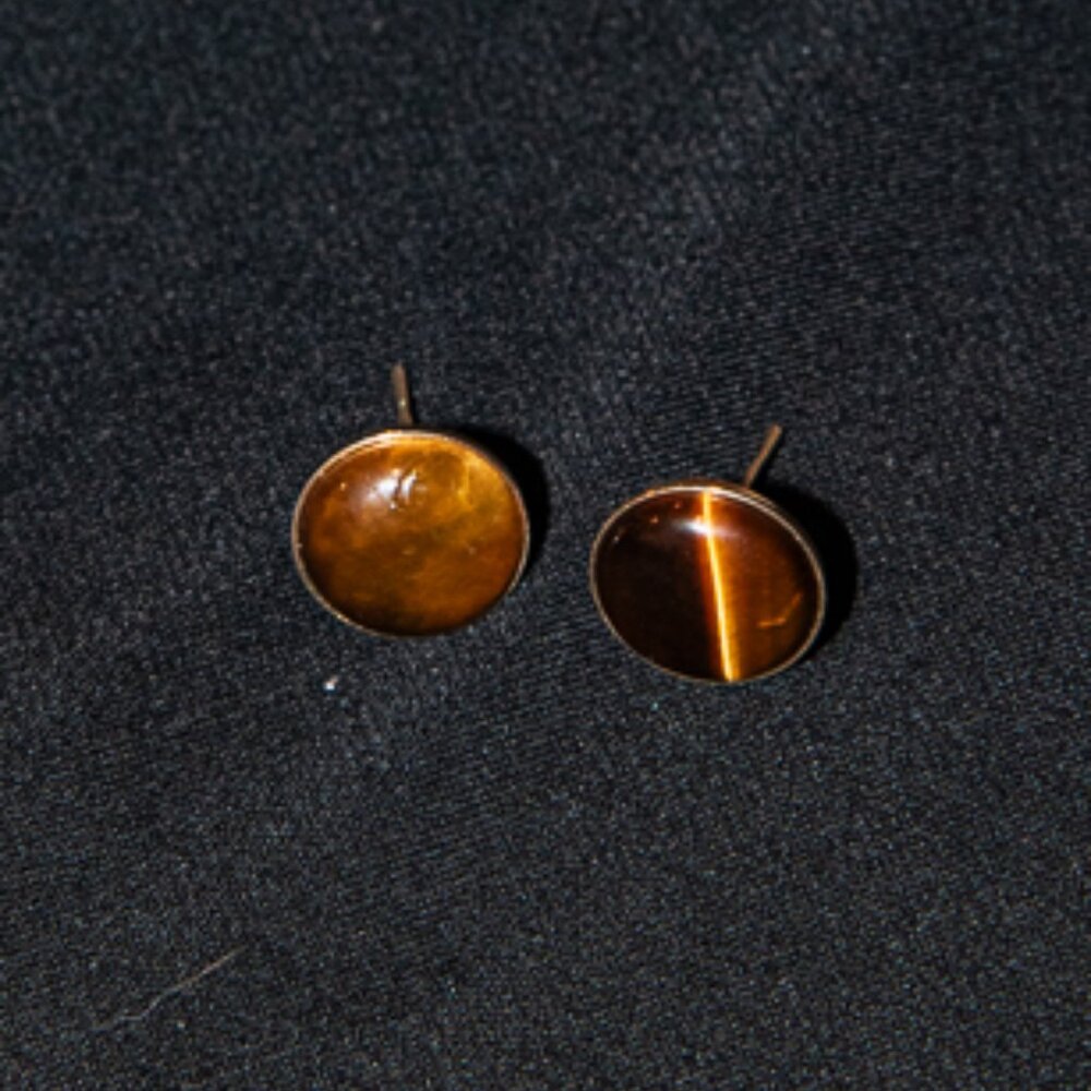 Natural Tigers Eye in Goldtone post earrings